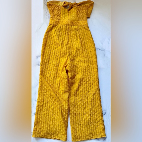 Majorelle Mustard Yellow Cropped Cutout Jumpsuit, Strapless Wide-Leg Size Small - Picture 4 of 6